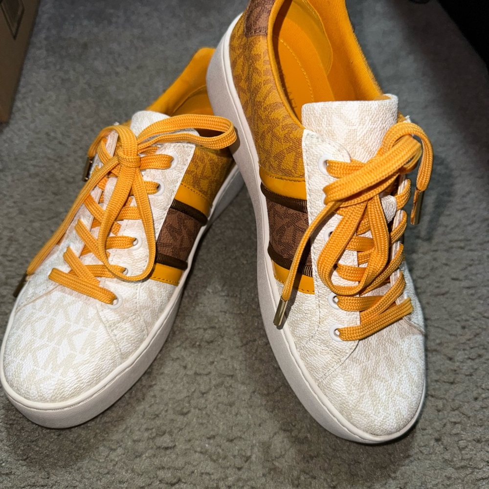 Michael Kors White and Yellow Sneakers